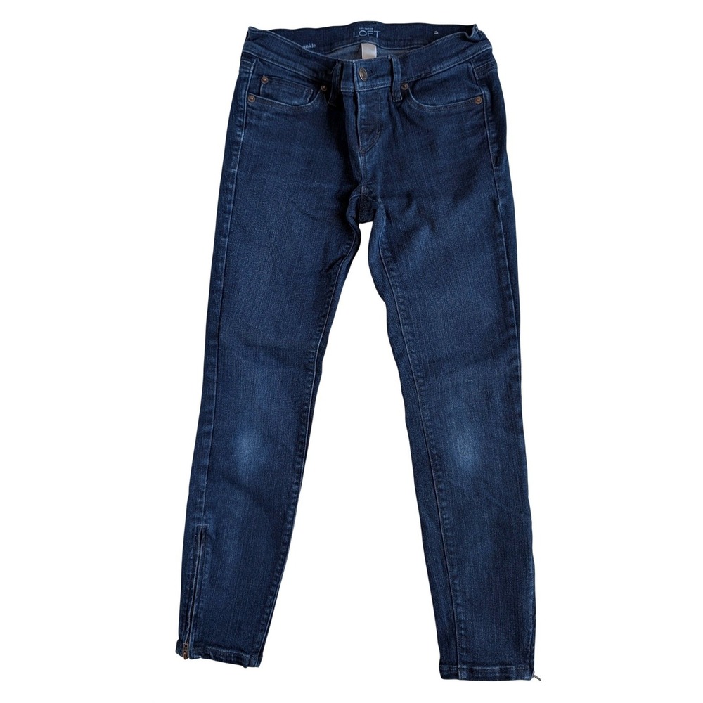 Ann Taylor LOFT Skinny Low Rise Jeans Dark Wash Blue Size‎ 0 Ankle Zip Detail